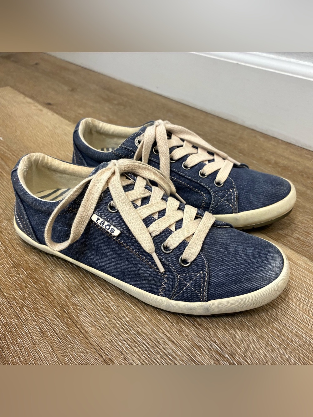 Taos Footwear Star Sneakers Blue Washed Canvas Women Shoes US 7 EU 38